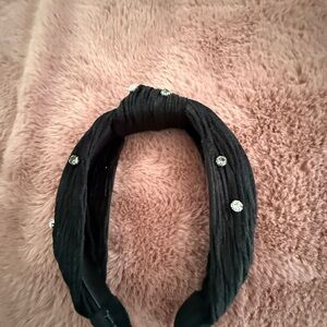 Elegant Black Headband with rhinestone Accents